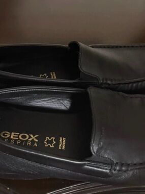 Geox Black Leather Slip-On Loafers with Gold Logo